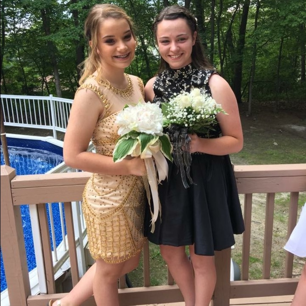 Gold jeweled homecoming dress